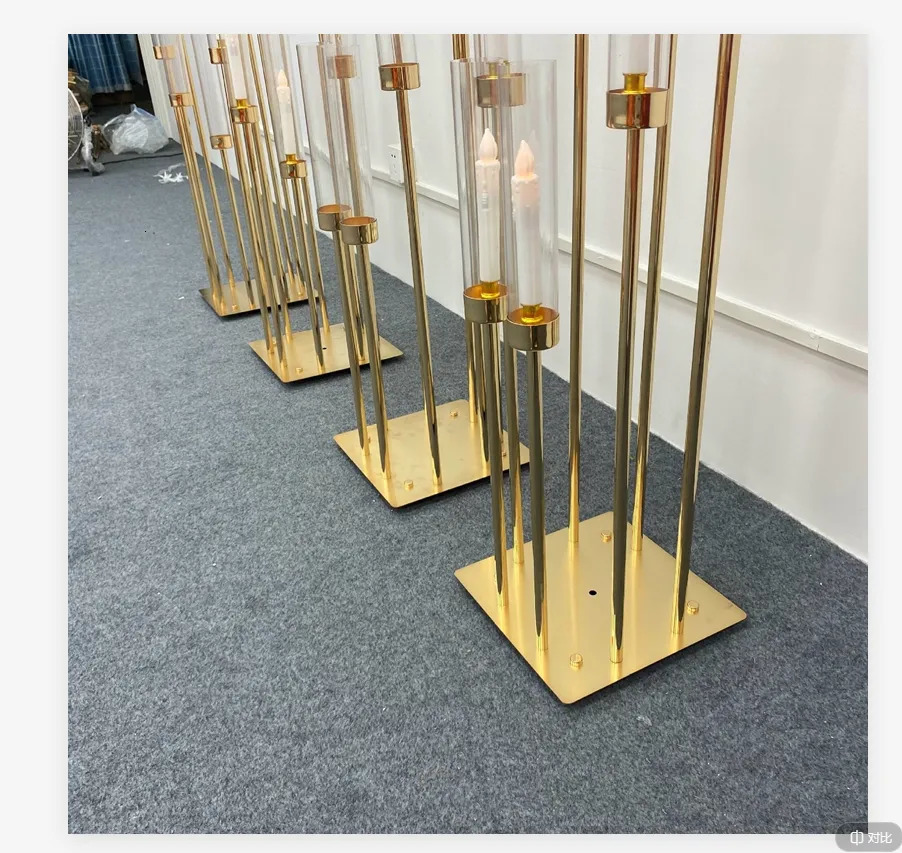 Decorative Objects Figurines 4510pcs 8 Heads Metal Candelabra Candle Holders Road Lead Table Centerpiece Gold Candelabrum Stand Pillar 231010 XJ260305