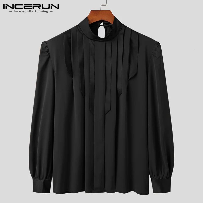 Men's TShirts Men T Shirt Striped Patchwork Turtleneck Long Sleeve Elegant Casual Tee Tops Men Vintage Streetwear Camisetas S5XL INCERUN 231011