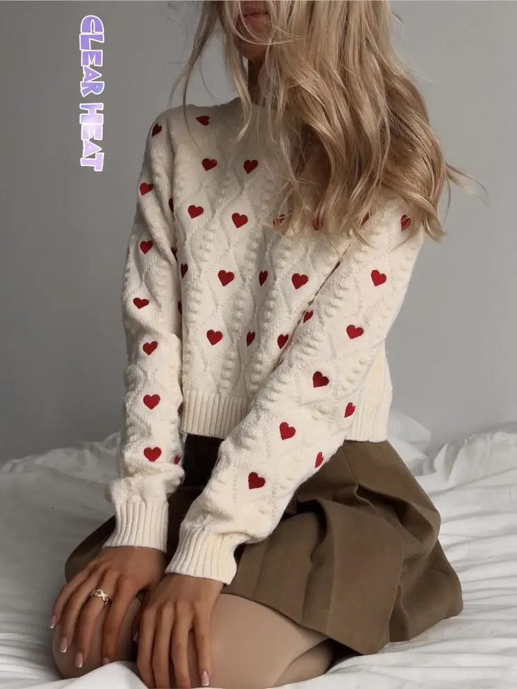 Women's Sweater Love Printed Knitted Casual Crew Neck Long Sleeve Sweet Pullover Sweaters Female Fashion High Street Jumpers 2023 231010