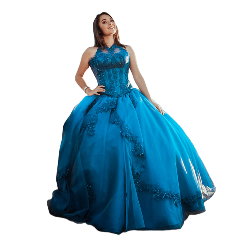 2023 Princess Tulle Quinceanera Dresses Lace Appliques Sleeveless Long Prom Party Gowns for Girls Sweet 16 Dress