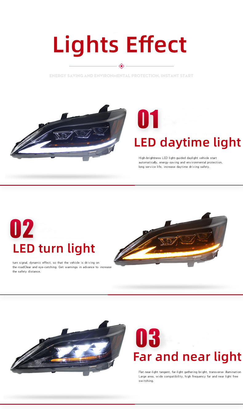 Headlight Assembly for Lexus ES 2006-2012 LED Turn Signal Front Headlight Replacement DRL Daytime Running Light