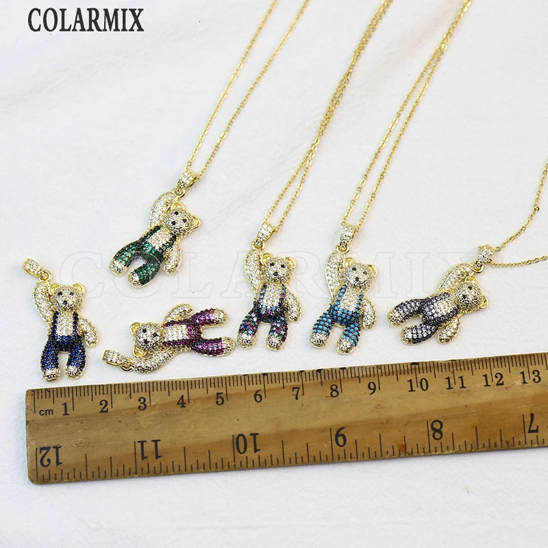 Chokers 5 strands Bear necklace Cartoon bears animal jewelry colors stone jewels for women 231010