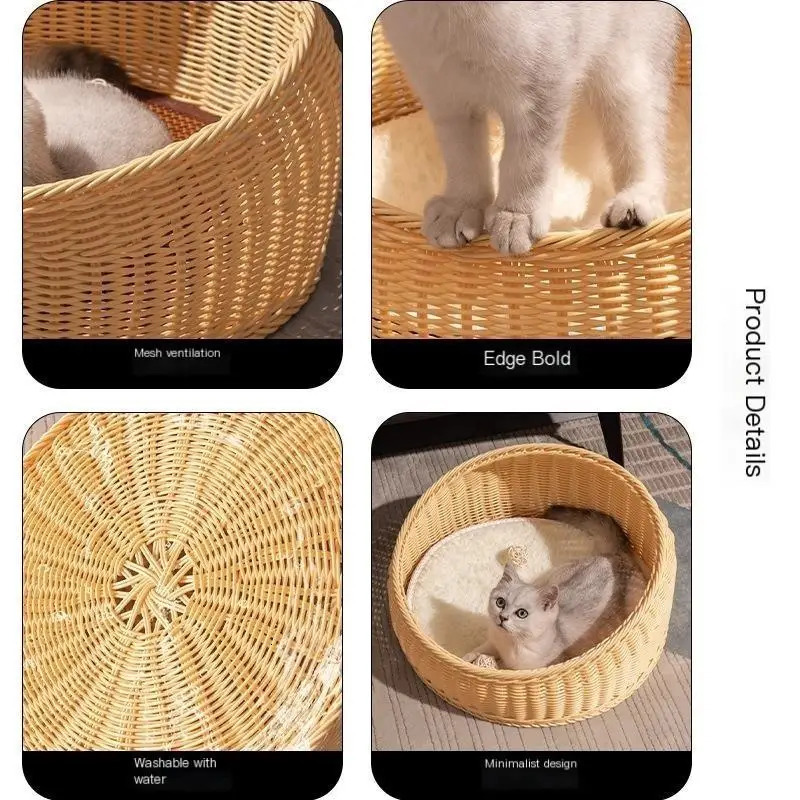 Cat Beds Furniture Rattan Cat Nest Four Seasons Universal Open Cat House Cat Bed Summer Cat Cool Nest Hand-woven Cat Supplies 231011