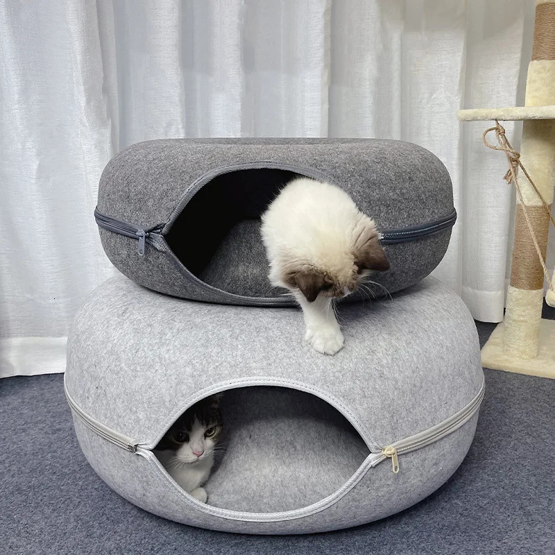 Cat Beds Furniture Donut Pet Cat Tunnel Bed Interactive Play Toy Cat Bed Dual Use Rabbit Bed Tunnels Indoor Toys Cats House Kitten Training Toy 231011
