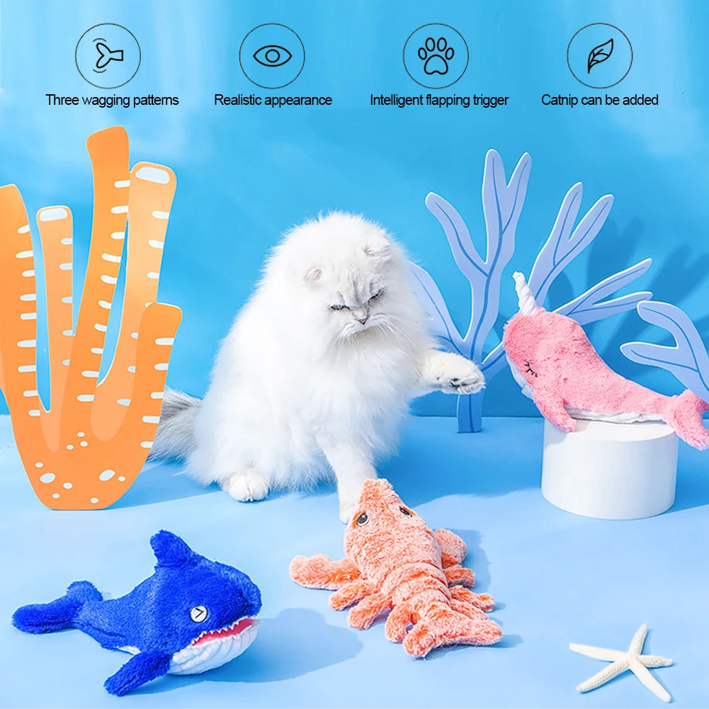 Cat Toys Electric Jumping Cat toy Shrimp Moving Simulation Lobster Electronic Plush Toys For Pet dog cat Children Stuffed Animal toy 231011