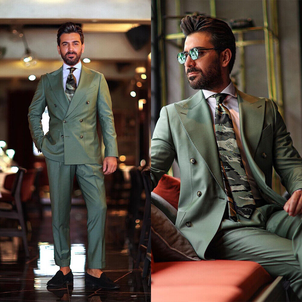 Suits for Men 2 Pieces Slim Fit Double Breasted Tuxedos Patch Pockets Jackets Costume Mariage Homme