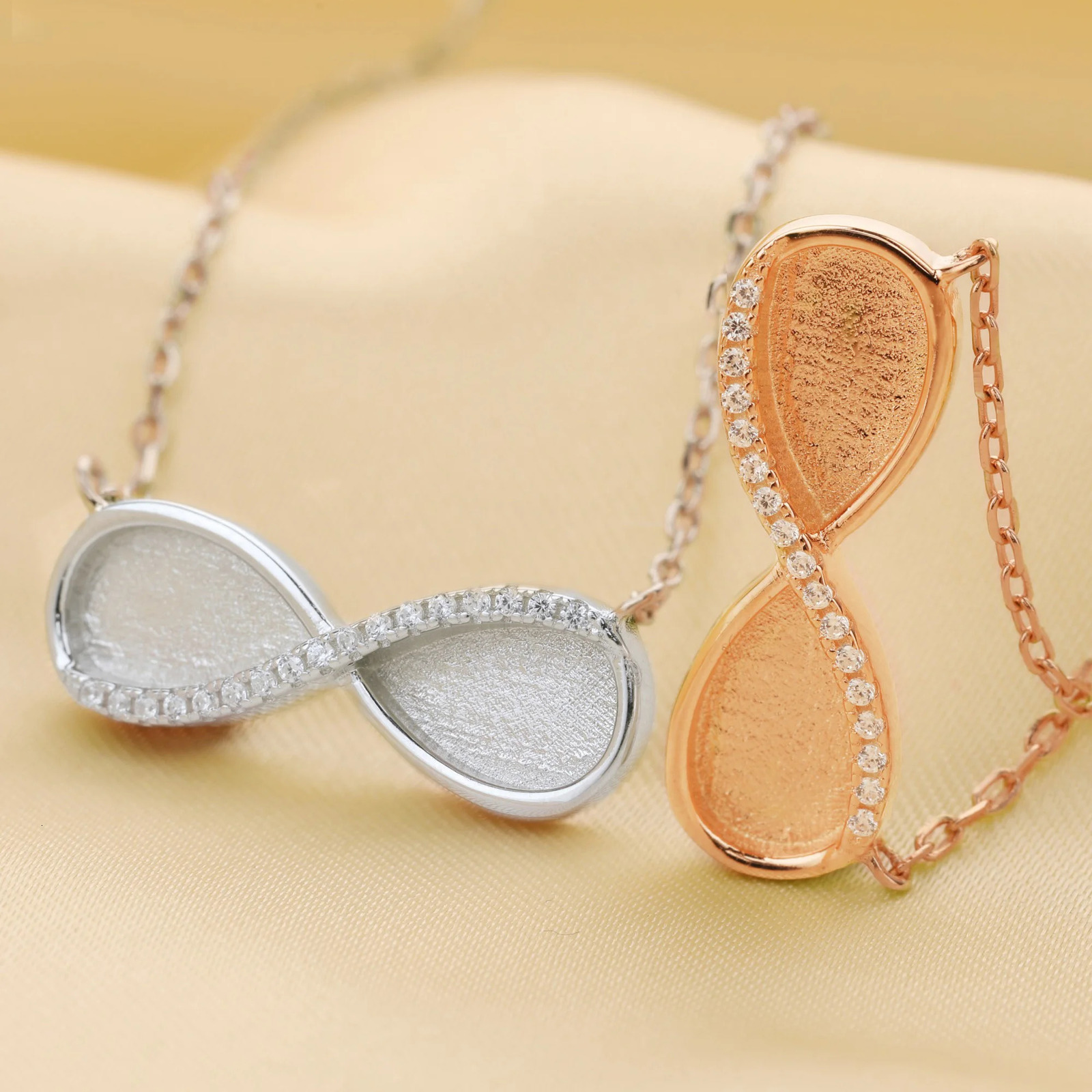 Charms Keepsake Breast Milk Resin Infinity Pendant Settings Double 8x10MM Pear Bezels 925 Sterling Silver Necklace 16''2'' 1431163