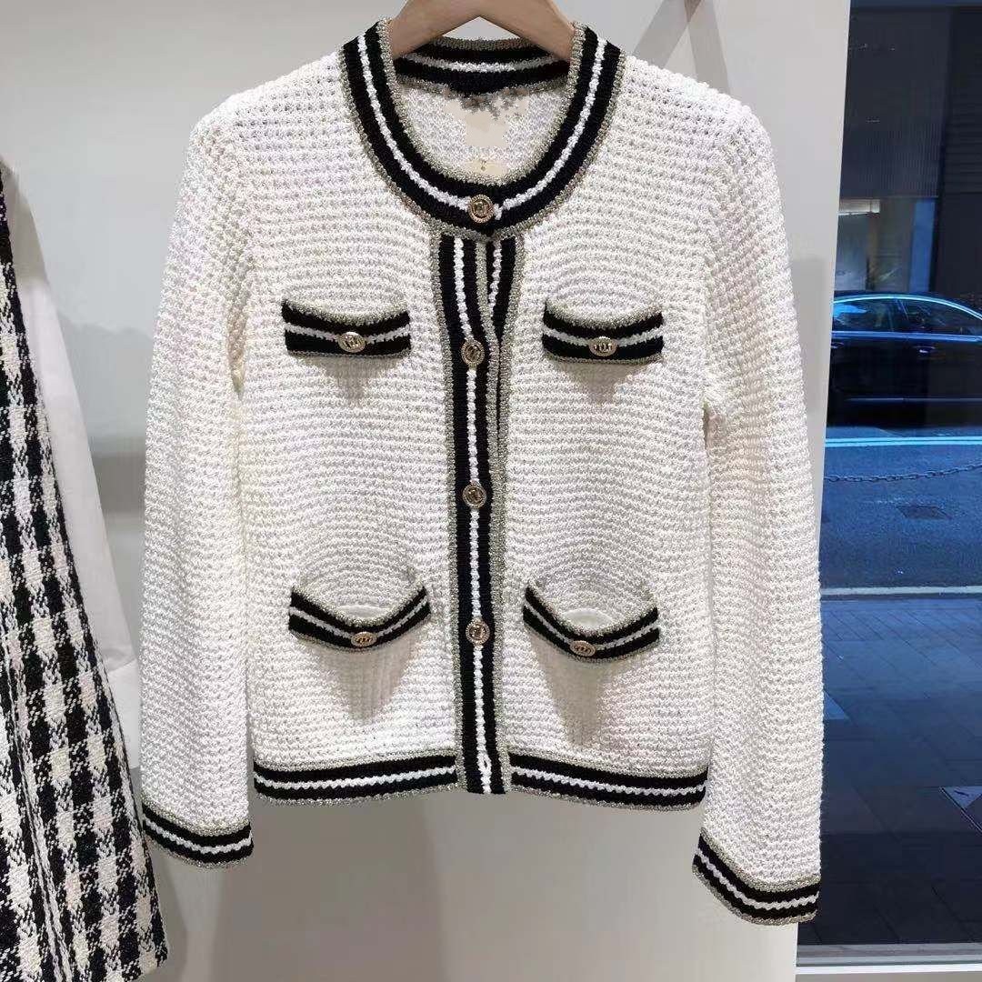 Genuine Maje Contrast Knit Sweater White
