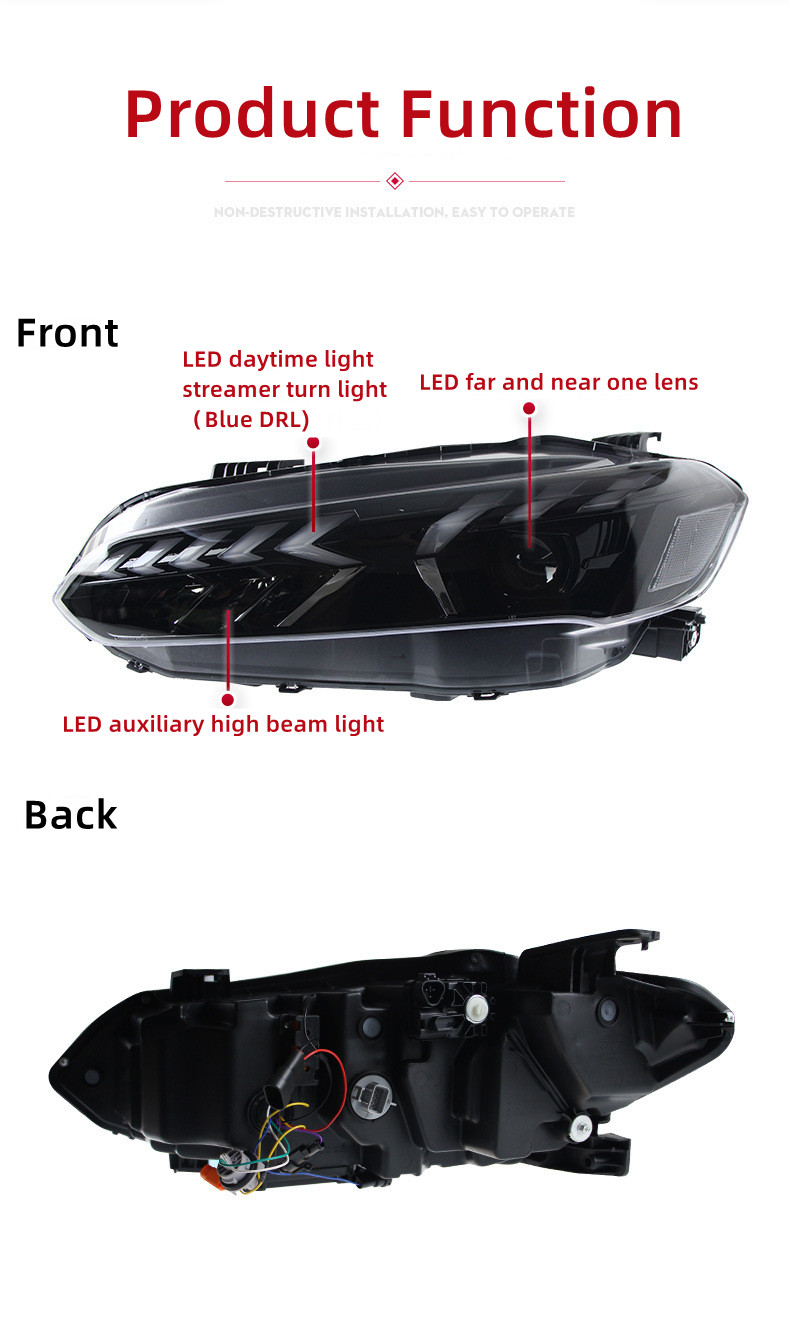 Car For Honda 11th Generation 20 22-2023 Civic Headlight Assembly LED Lens Daytime Running Light Flow Light Turn Signal Lamp