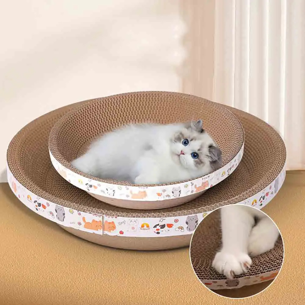 Cat Toys Cat Scratcher Pet Cardboard Bed for Indoor Cats 2pcs 12x4 Inch 16x4Inch Cat Scratching Pad Non Falling Litter Cat Toys Round Cat 231011