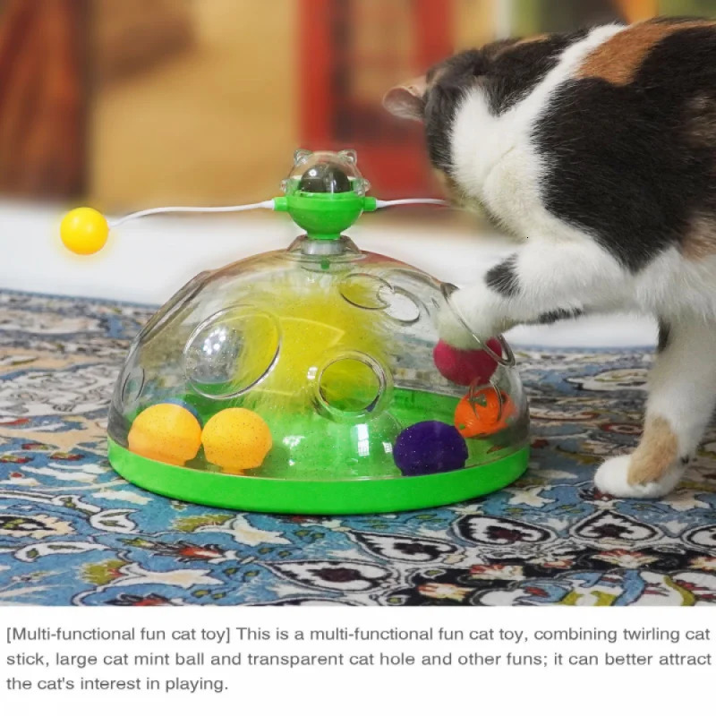 Cat Toys Cat Puzzle Toys Indoor for Kitten Interactive Games Spinning Track Balls Feather Teaser Toy Stimulation Brain Treasure Chest 231011