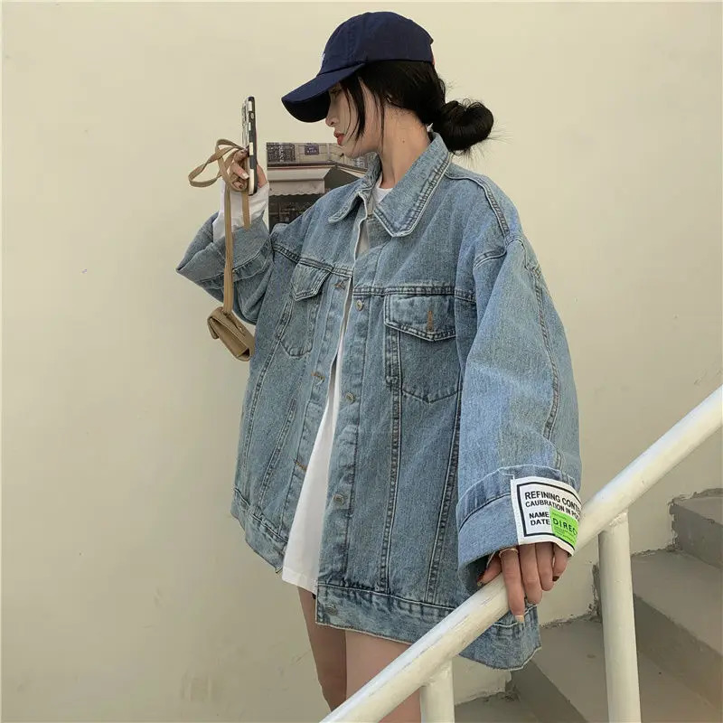 Women's Jackets Denim Jacket for Women 2023 Loose Single Breasted Turn Down Collar Long Sleeve Casual Vintage Female BF Jean Coat 231011