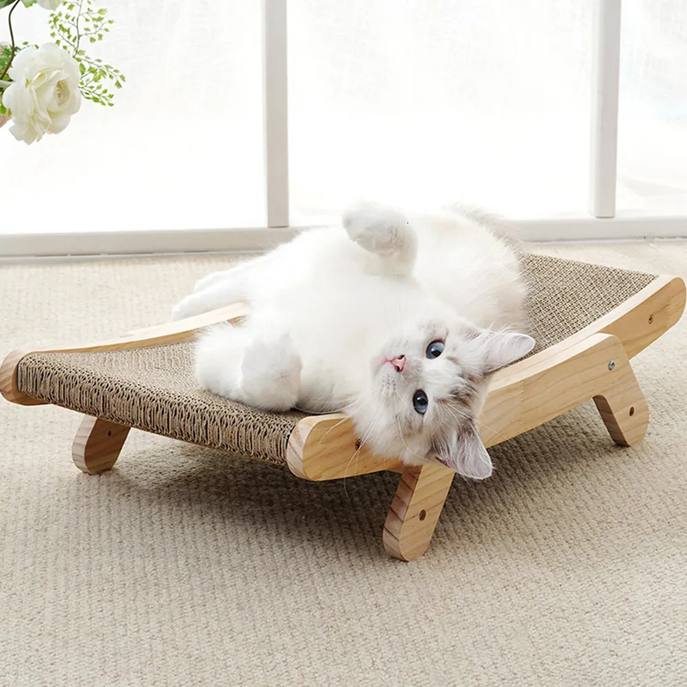 Cat Furniture Scratchers Cat Scratcher Cardboard with Solid Wooden Frame Durable Scratching Bed Reversible Furniture for Indoor Cats 5 in 1 231011