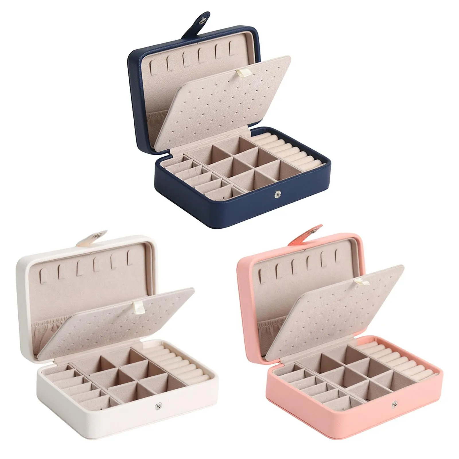 Jewelry Boxes Portable Box Leather Double Layer Organizer Display Travel Case Storage for Earring Ring Necklace 231011