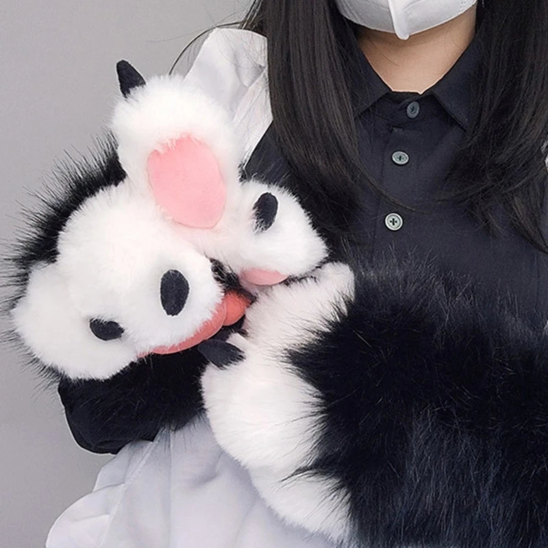 Five Fingers Gloves Furry Paw Cosplays Wolf Bear Animal Plush Mittens for Women Girls Drop 231010