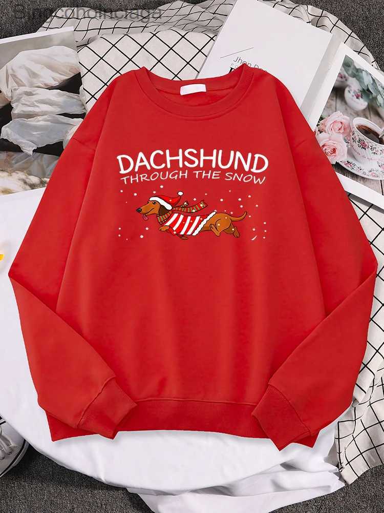 Women's Hoodies Sweatshirts Dachshund Through The Snow Funny Dog Christmas Womne Hoody Yule Gift Trend Full Sleeve Pullover Street Comfortable Sp
