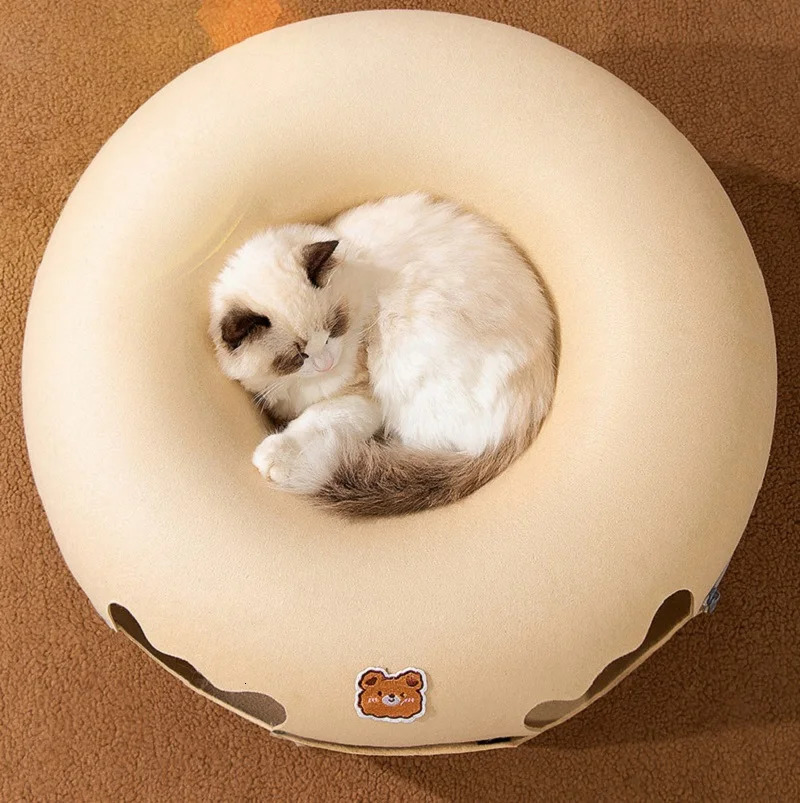 Cat Beds Furniture Cat Tunnel Bed 2 Holes Cats Hiding House All Seasons Felt Zipper Kitten Nest Basket Detachable Round Pet Play Tunnels Tube Toys 231