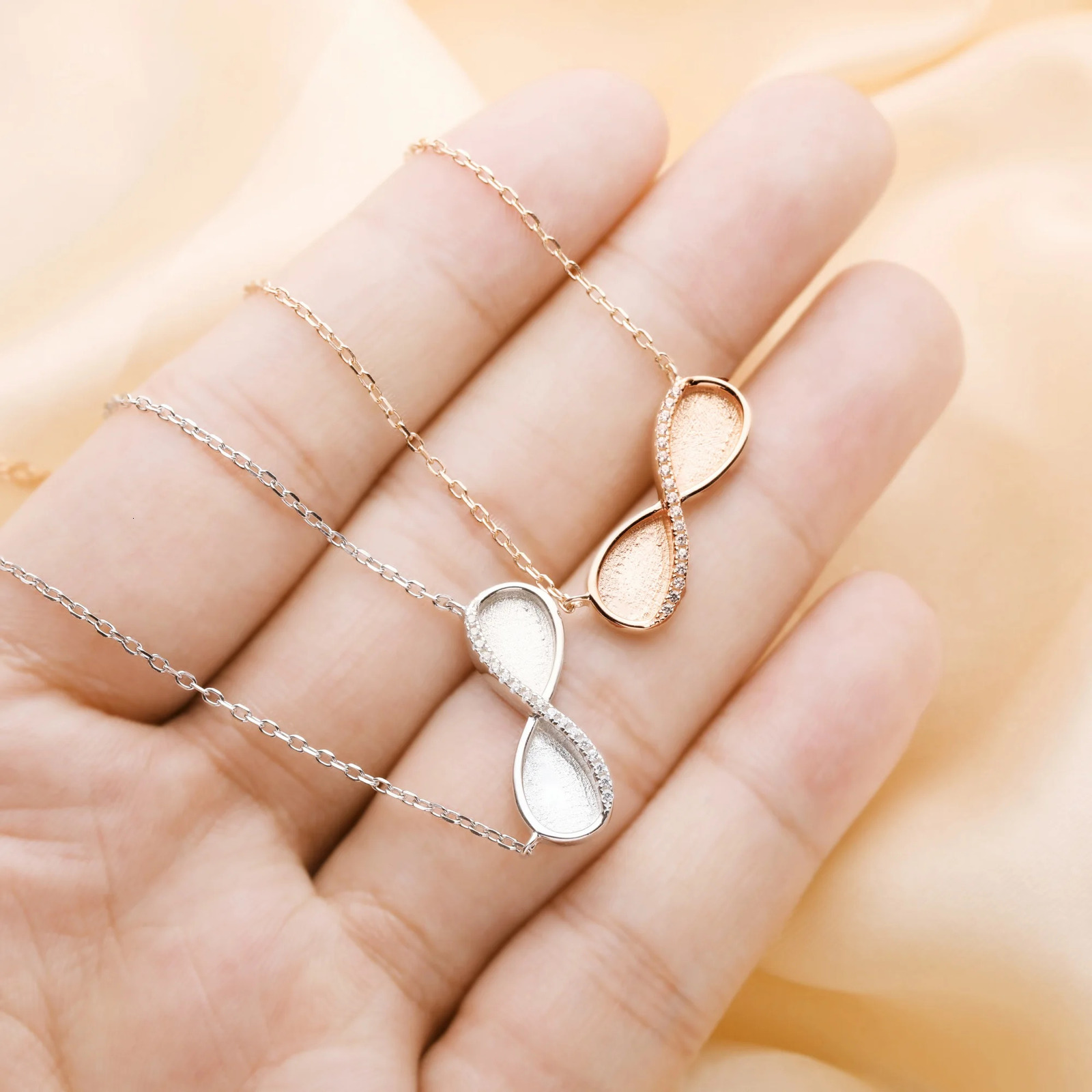 Charms Keepsake Breast Milk Resin Infinity Pendant Settings Double 8x10MM Pear Bezels 925 Sterling Silver Necklace 16''2'' 1431163