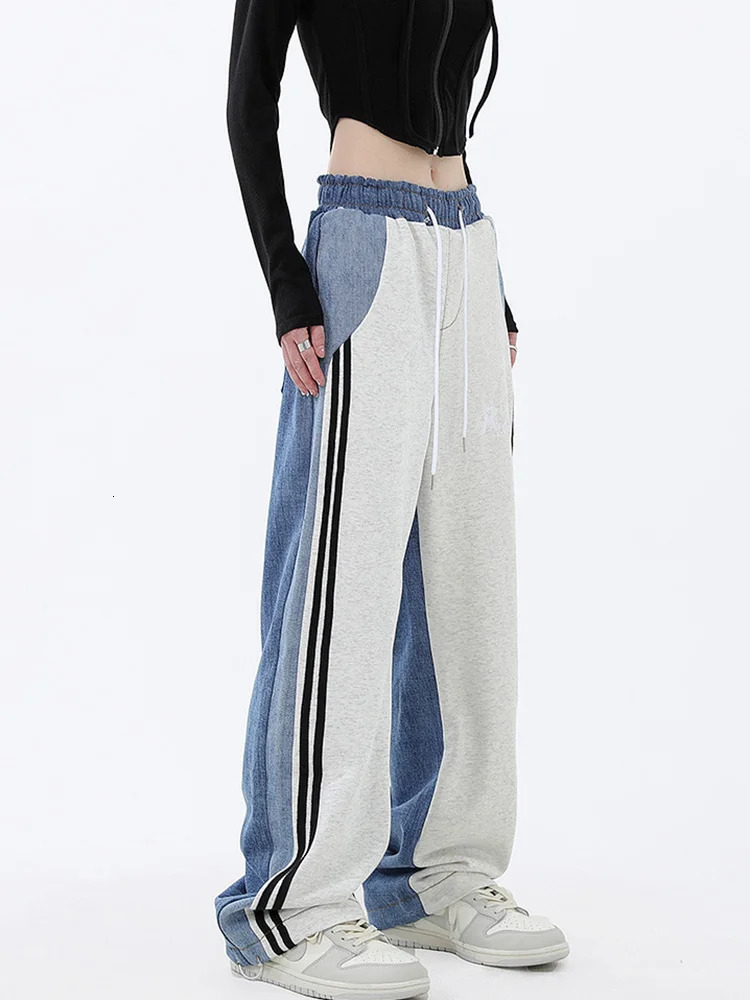Women's Pants s Y2k Women High Waisted Side Stripe Patchwork Drawstring Casual Wide Leg Trousers Full Length Sweatpants 2023 Spring Korean 231011