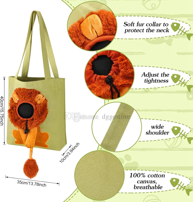 Lion Shaped Cute Carrier Portable Pet Canvas Shoulder Carrying Chest Outdoor Tote Bag Travel Handbag for Small Cat Dog Animal Supplies Green C30
