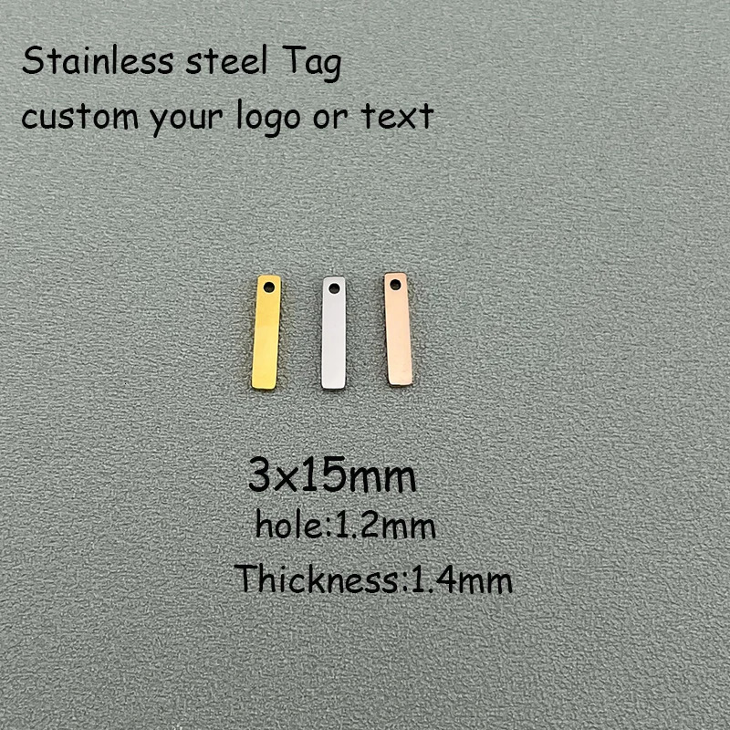 Charms 30pcs 3x15mm Laser Engrave Tag Stainless Steel Pendant for Necklace Jewelry Making Accessories 231010