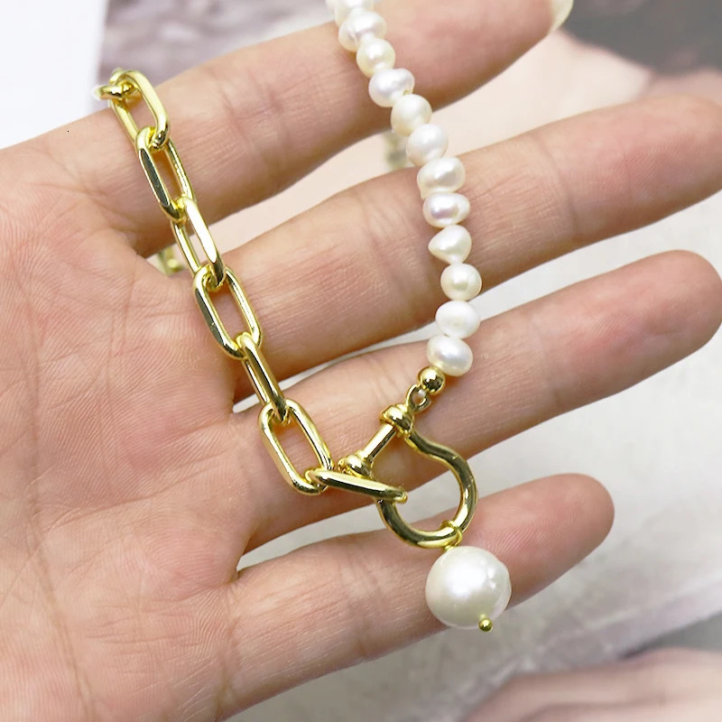 Chokers 3 Strand 45mm Pearls necklace Natural pearls Pendant link metal chain women gift jewelry 9796 231010