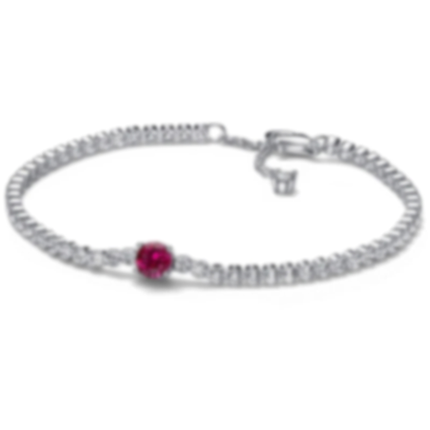 Sparking Clear Heart Blue Red Pave Round Tennis Bracelet 925 Sterling Silver Bangle Fit Popular Bead Charm DIY Jewelry