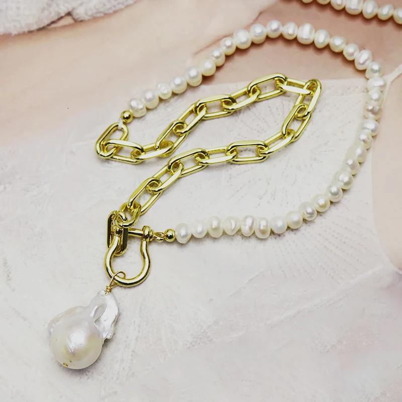 Chokers 3 Strand 45mm Pearls necklace Natural pearls Pendant link metal chain women gift jewelry 9796 231010
