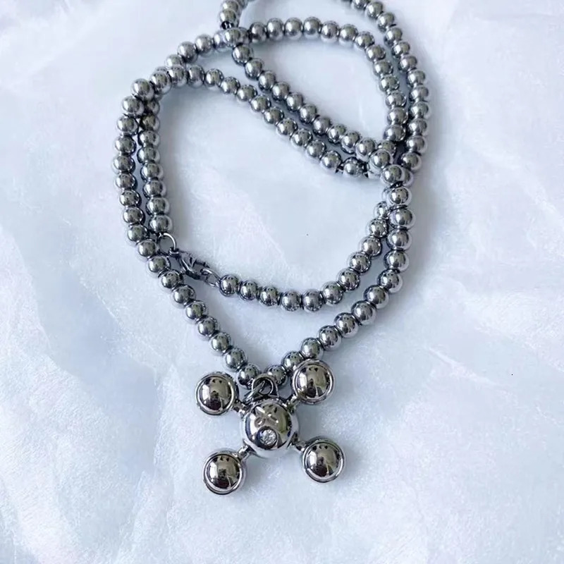 Chokers Hip Hop Style Stainless Steel Round Bead Chain Quadangle Ball Necklace Fashion Men and Women's Niche Sense Gift 231010