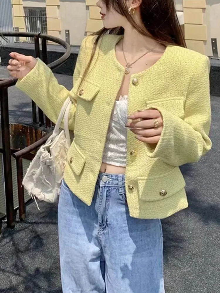 Women's Jackets HMA High Quality Women Fashion Jackets Black Tweed Elegant Coats Ladies Spring Autumn Woolen Women Clothes 231010