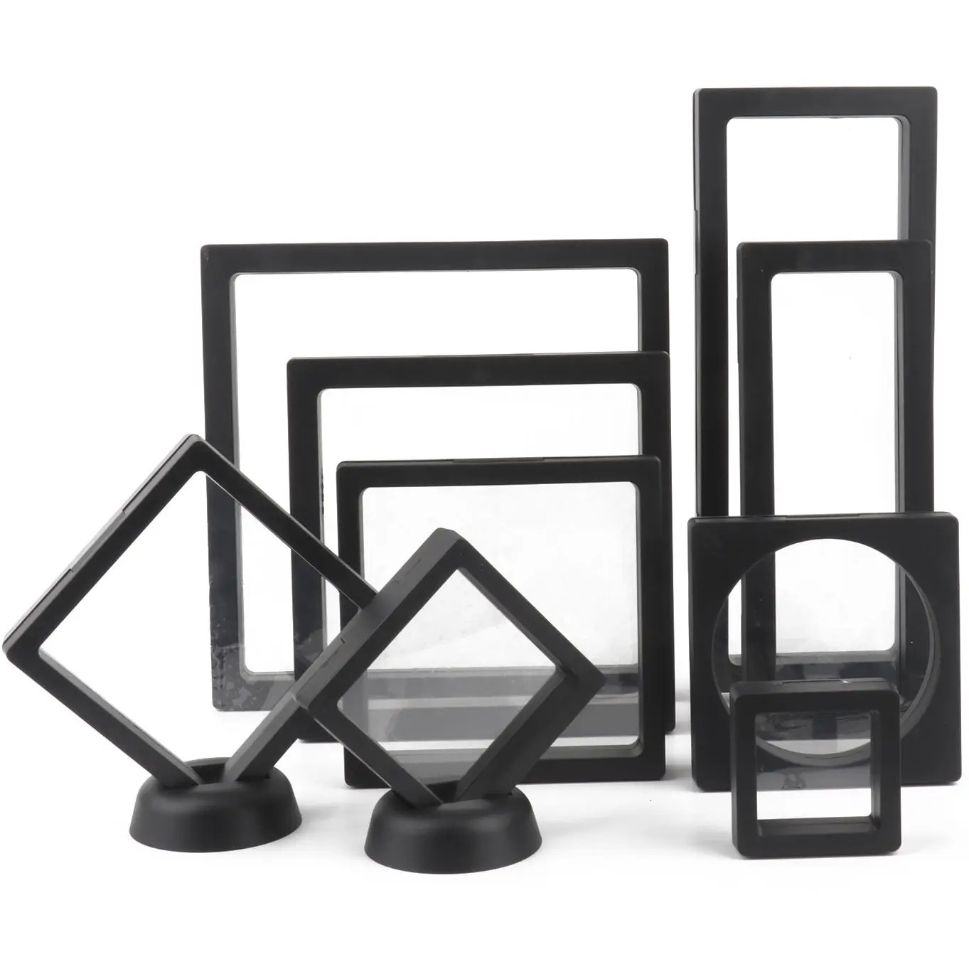 Jewelry Boxes PE Film Black Storage Box 3D Packaging Case Gemstone Free Stand Floating Frame Membrane Ring Earrings Necklace Display 231011