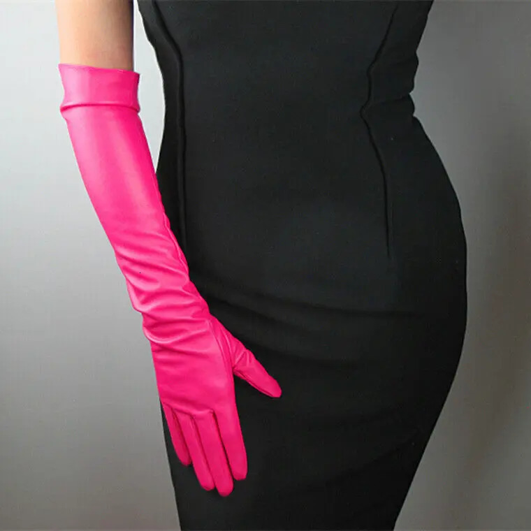 Five Fingers Gloves GLOVES Faux Leather PU 8" 21cm Wrist Short Daily Dark Fuschia Red Rose Pink 231010