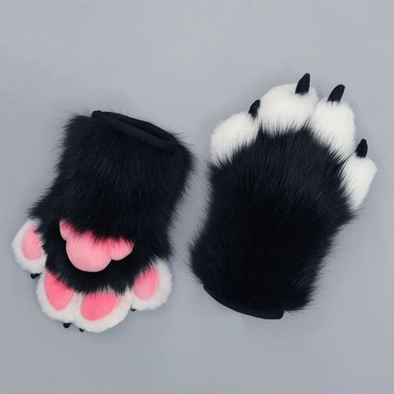 Five Fingers Gloves Furry Paw Cosplays Wolf Bear Animal Plush Mittens for Women Girls Drop 231010