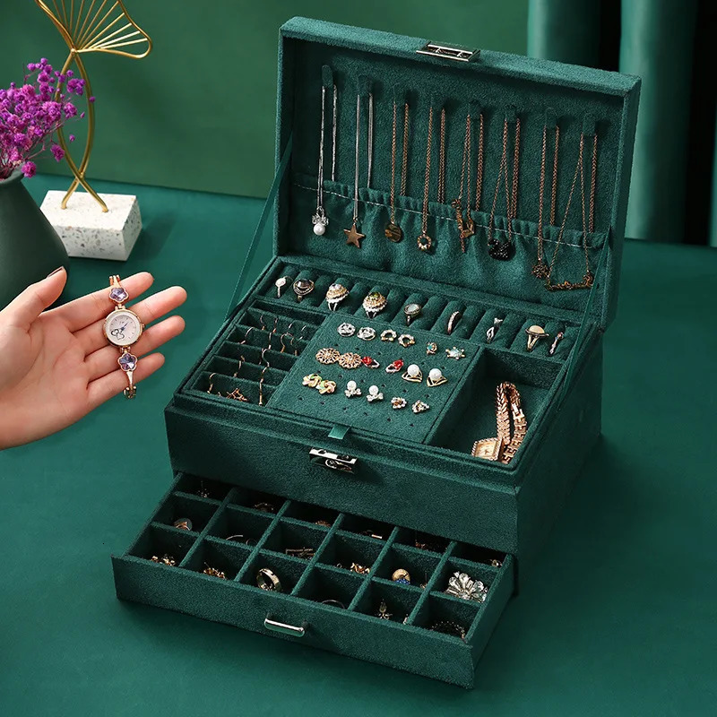 Jewelry Boxes 3 Layer Vintage jewlery box organizer and packaging ring jewelry for Rings Earrings Necklace with Soft Velvet Lining 231011