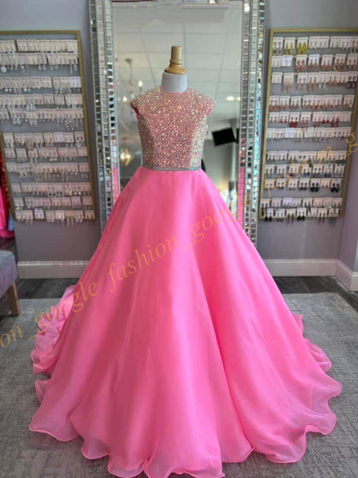 Bubblegum Girl Pageant Dress 2024 Cap Sleeves Sequin Shimmer Chiffon Little Kid Fun Fashion Runway Drama Cocktail Party Gown Toddler Teen Preteen Miss