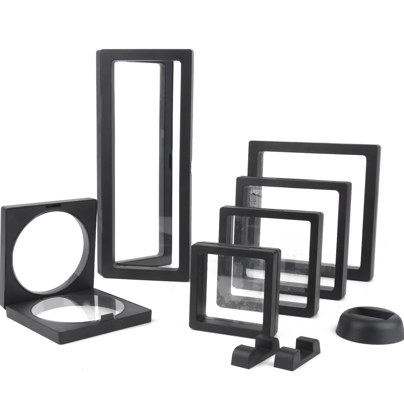 Jewelry Boxes PE Film Black Storage Box 3D Packaging Case Gemstone Free Stand Floating Frame Membrane Ring Earrings Necklace Display 231011