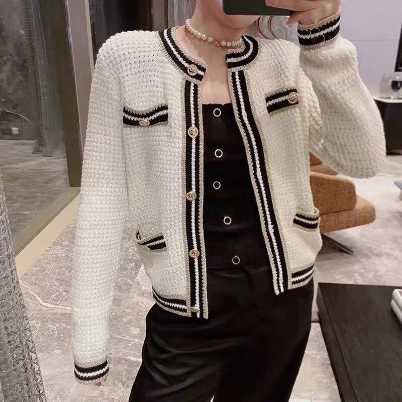 Genuine Maje Contrast Knit Sweater White