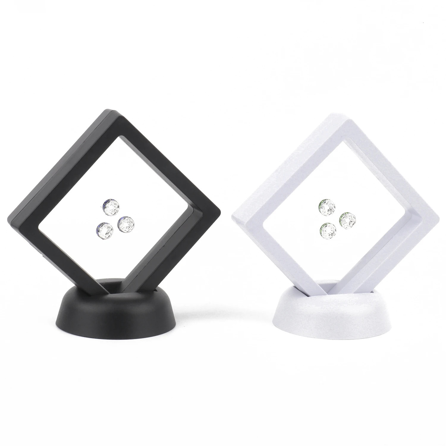 Jewelry Boxes PE Film Black Storage Box 3D Packaging Case Gemstone Free Stand Floating Frame Membrane Ring Earrings Necklace Display 231011