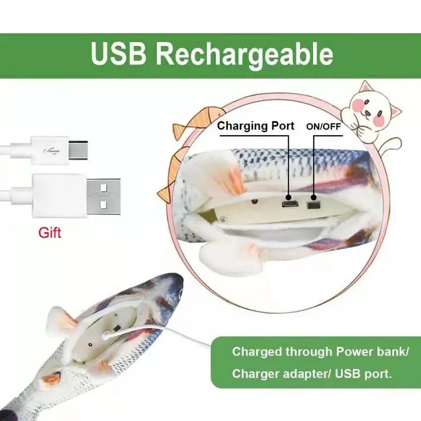 Cat Toys Cat USB Charger Toy Fish Interactive Electric floppy Fish Cat toy Realistic Pet Cats Chew Bite Toys Pet Supplies Cats dog toy 231011