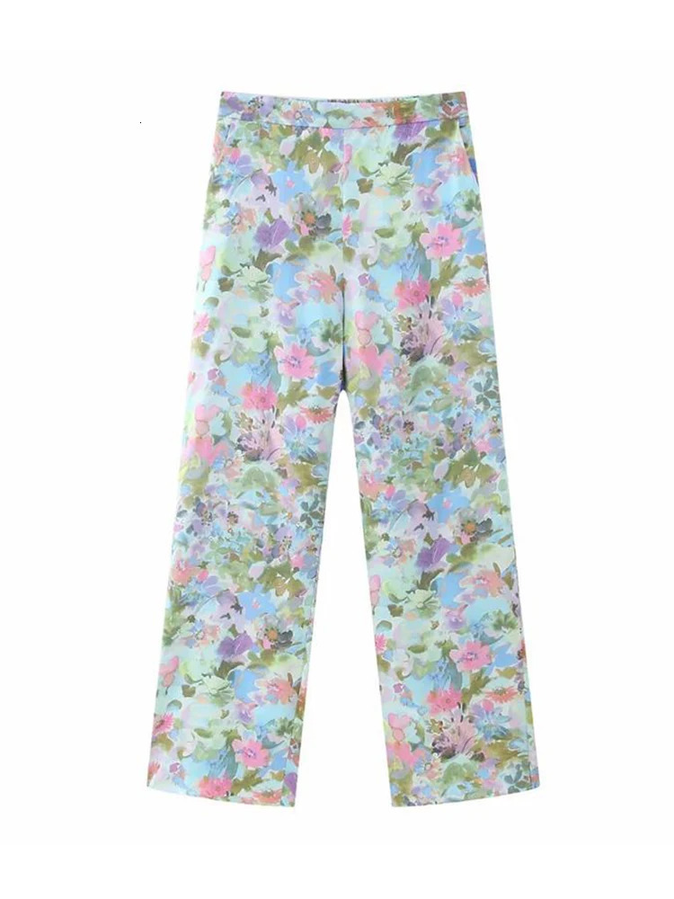 Women's Two Piece Pants TRAF Women Spring Autumn Print Blazer Suits Sets Fashion Office Lady Double Breasted Jacket Casual Wide Leg Pants 231010