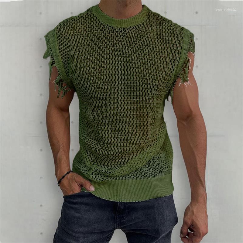 Men's Summer Sleeveless Sweaters | Crewneck Hollow-Out Knitted Casual Top