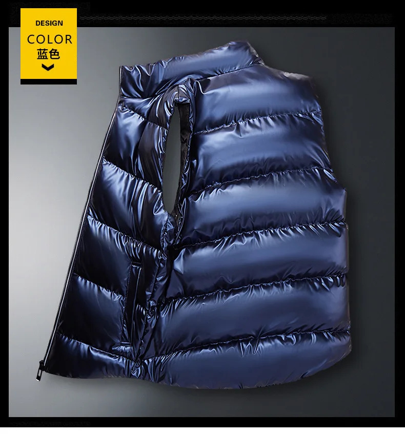 Men's Vests Winter Down Cotton Vest Mens Warm Sleeveless Puffer Jacket Casual Men Shiny Surface Zip Up Solid Jackets Tops 231011