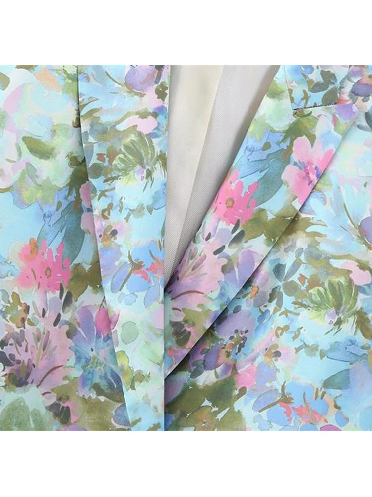 Women's Two Piece Pants TRAF Women Spring Autumn Print Blazer Suits Sets Fashion Office Lady Double Breasted Jacket Casual Wide Leg Pants 231010
