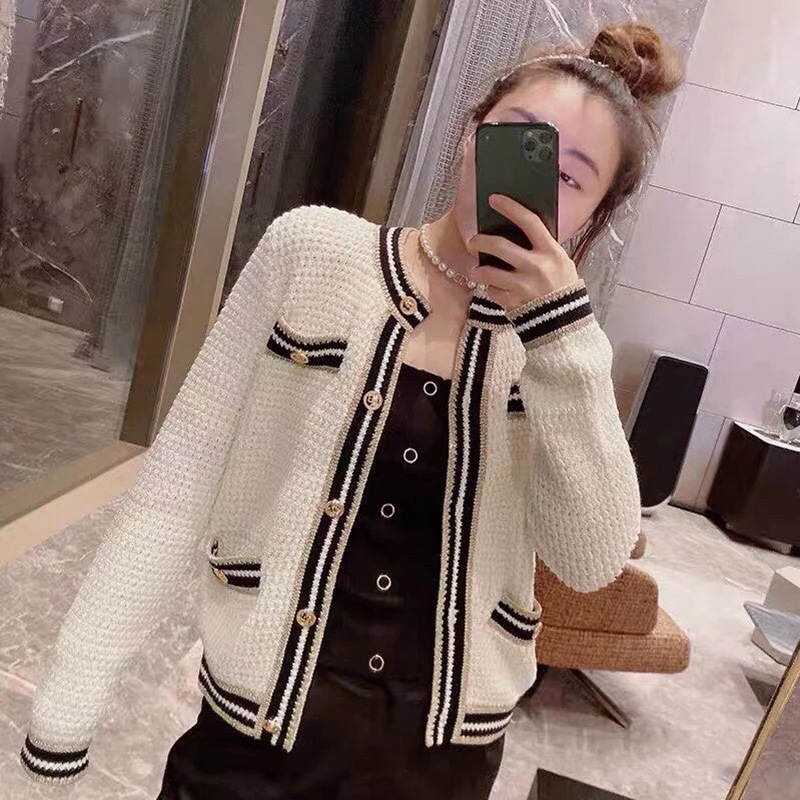 Genuine Maje Contrast Knit Sweater White