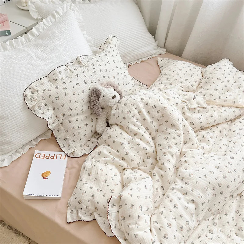 Bedding Sets Korean Baby Girl Crib Set Bunny Rose Cherry Floral Print Cotton Muslin Cot Kit Duvet Cover Sheet Pillowcase 231010