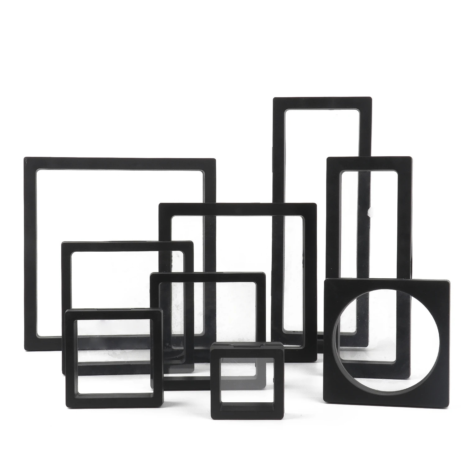 Jewelry Boxes PE Film Black Storage Box 3D Packaging Case Gemstone Free Stand Floating Frame Membrane Ring Earrings Necklace Display 231011