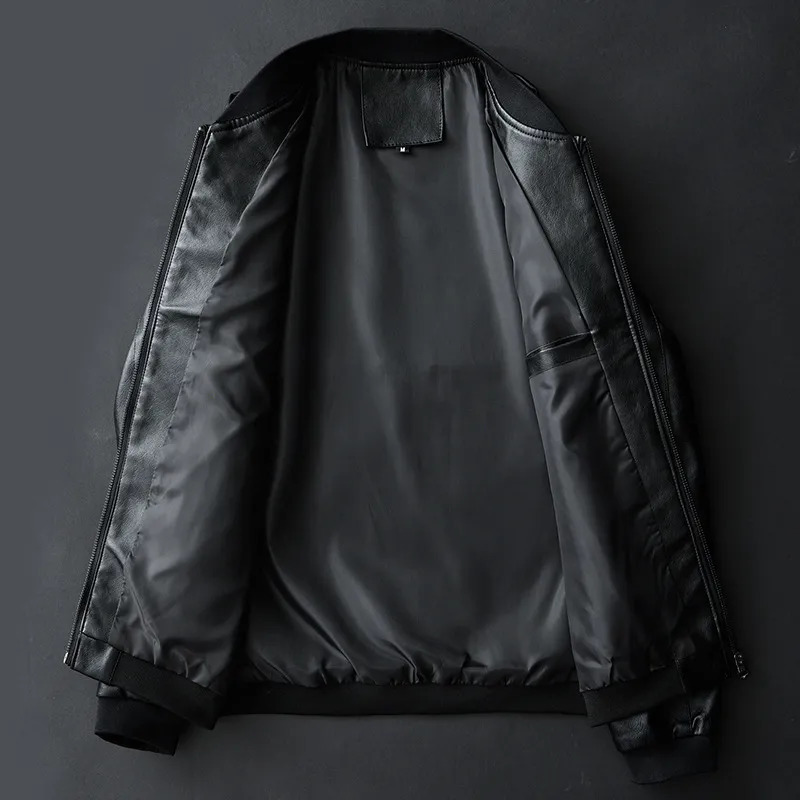Men's Leather Faux Leather Leather Jacket Bomber Motorcycle Jacket Men Black Biker PU Baseball Jacket Plus Size 7XL Fashion Causal Jaqueta Male 2