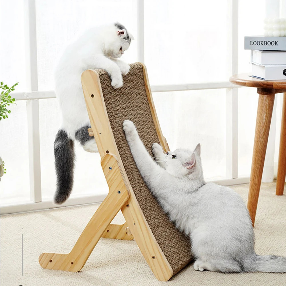 Cat Furniture Scratchers Cat Scratcher Cardboard with Solid Wooden Frame Durable Scratching Bed Reversible Furniture for Indoor Cats 5 in 1 231011