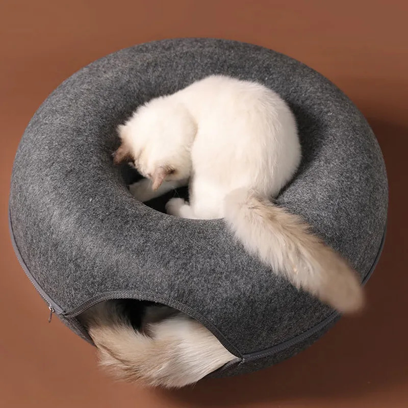 Cat Beds Furniture Cat Bed Felt Donut Shape Pet Cat Tunnel Interactive Toys Funny Dual-use Indoor Cats Training Toy Removable Durable Kitten House 231