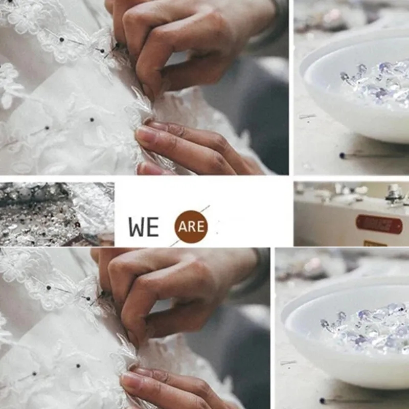 Women Sexy Wedding White Dress Deep High Neck Long Mesh Lace Sleeve A-Line Pleated Dresses YD Es